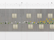 Ansicht Fassade Kita mit Wandentwurf mit bunten Kreisen